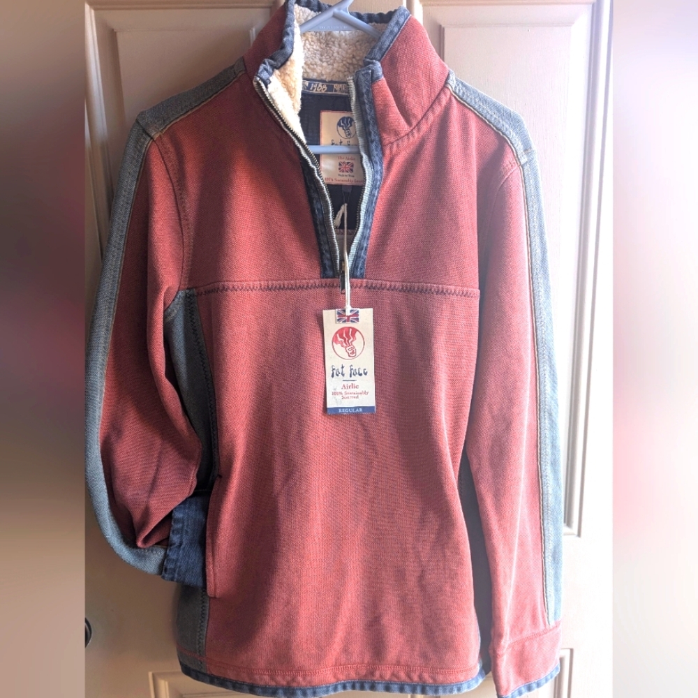 Fat Face Half-Zip Classic Airlie Pullover orange and gray